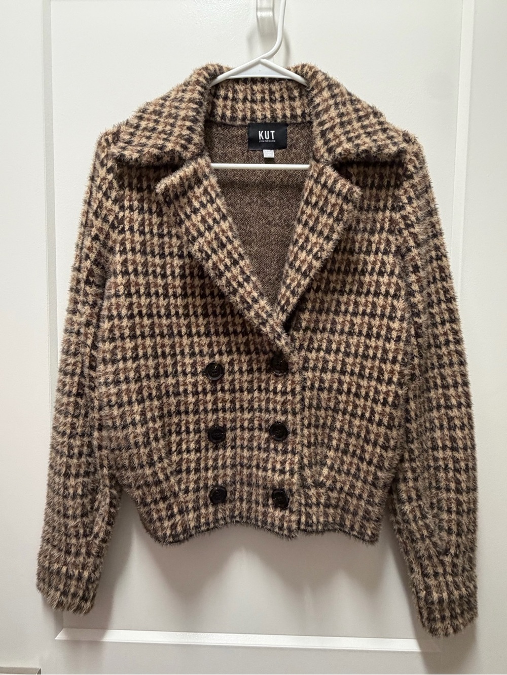 Kut from the Kloth Aaliyah Brown Houndstooth Double-Breasted Jacket XS Like New